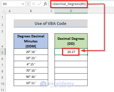 Excel User-Defined Function to Transpose Degrees Decimal Minutes to Decimal Degrees