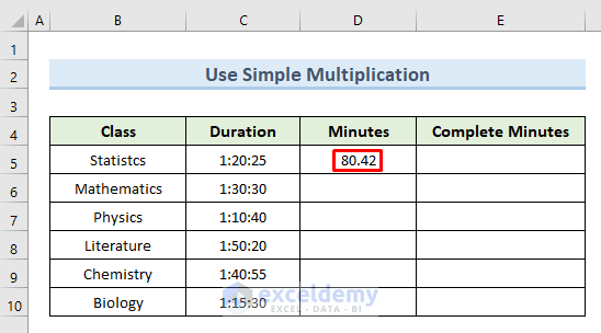 Insert Simple Multiplication to Convert Minutes to Decimal