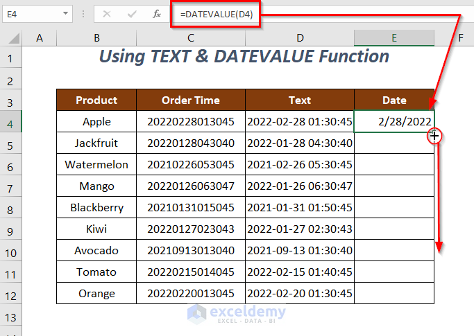 TEXT & DATEVALUE function