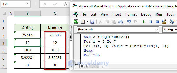 Convert String to Number in Excel VBA