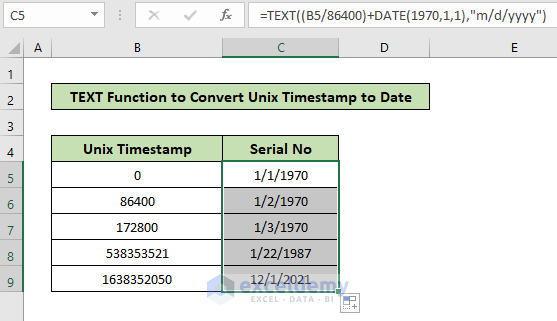 Convert Unix Timestamp to Date in Excel