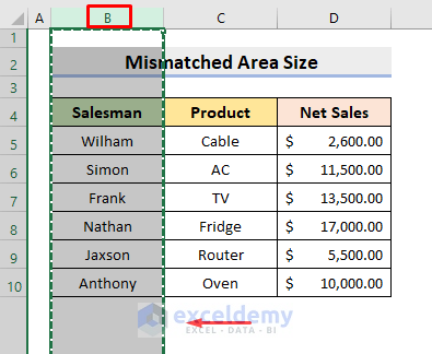 Copy and Paste Area Size Doesn’t Match in Excel