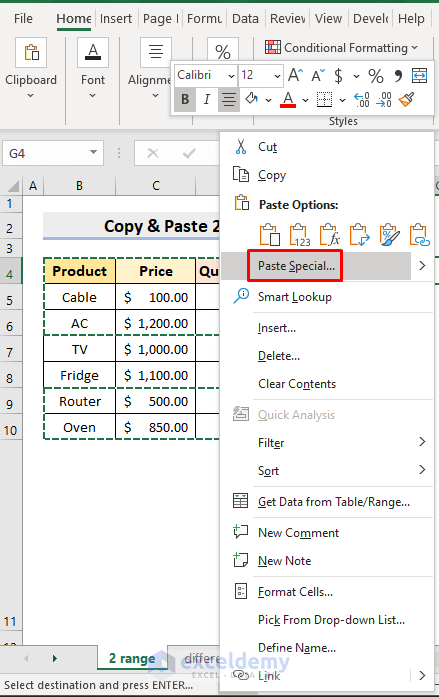 Copy and Paste 2 Ranges with Formulas
