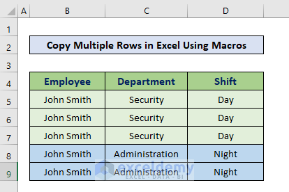 copy multiple rows in Excel using Macro