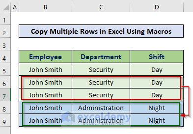 copy multiple rows in Excel using Macro