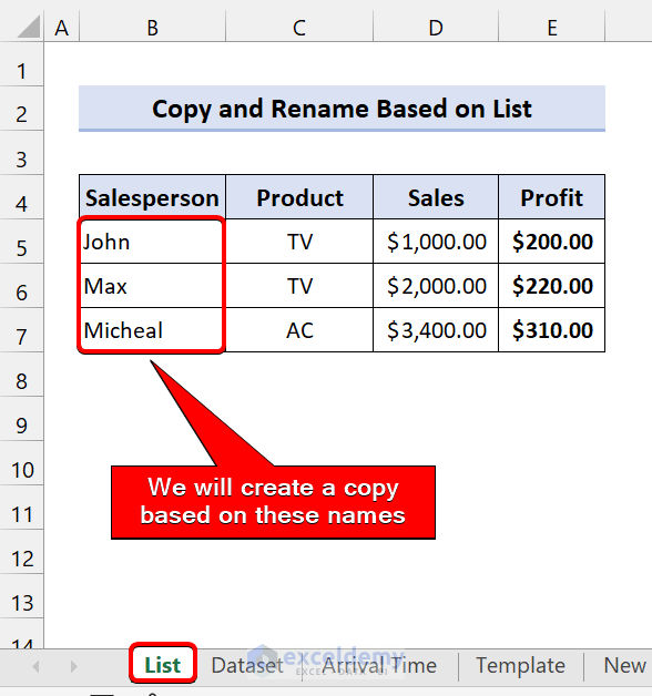 Excel VBA: Copy Sheet and Rename Based on List