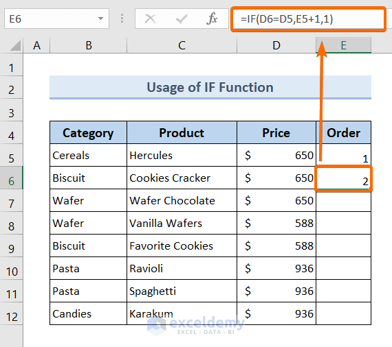 Use Only IF Function to Calculate the Order of Occurrence of Duplicates in Excel