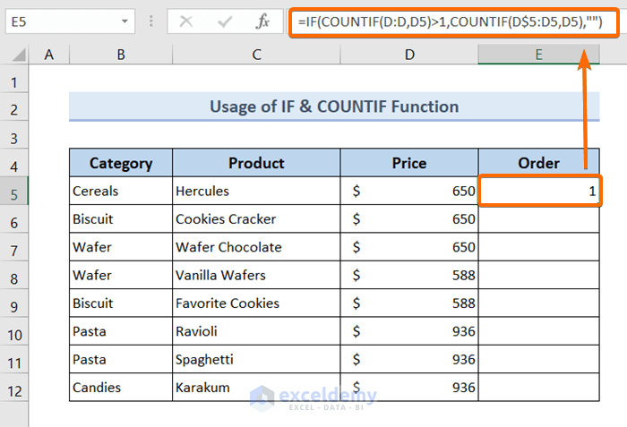 Join IF & COUNTIF Functions to Compute the Order of Occurrence of Duplicates in Excel