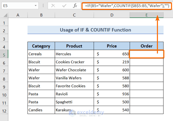 Combine IF & COUNTIF Functions to Count the Running Order of Occurrence of Duplicates in Excel