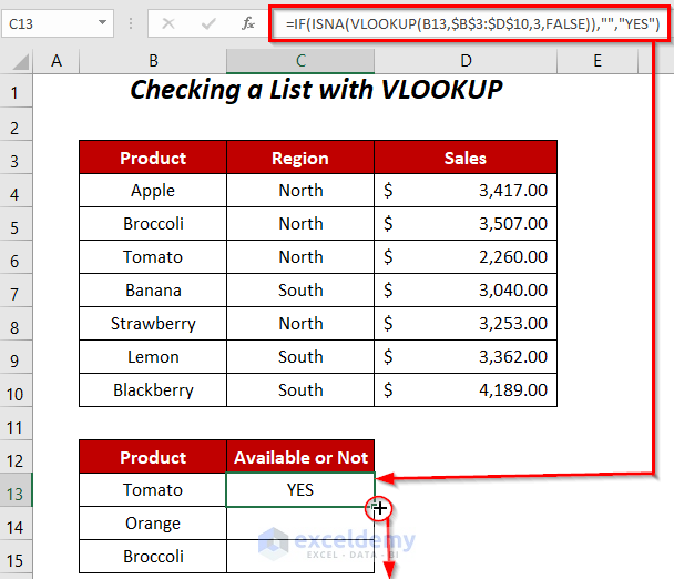 checking a list with VLOOKUP Function