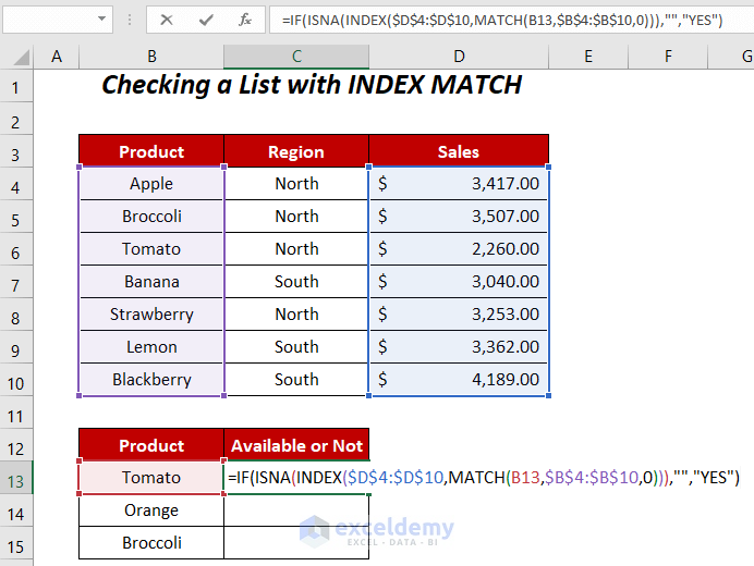 checking a list with INDEX MATCH Function