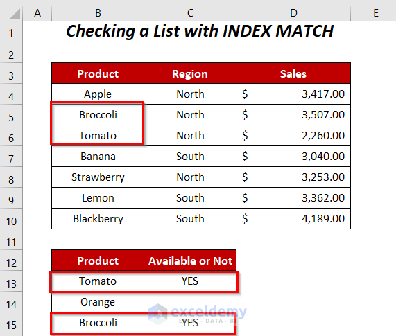 checking a list with INDEX MATCH Function