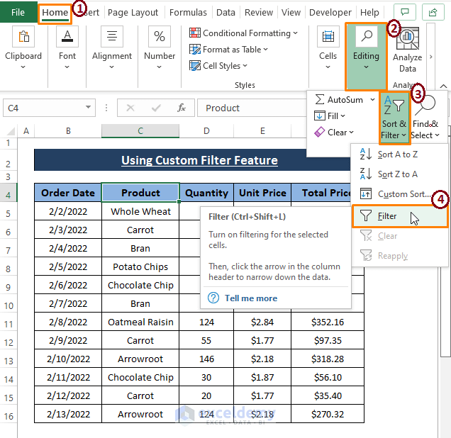 custom filter-Select Cells With Certain Value in Excel