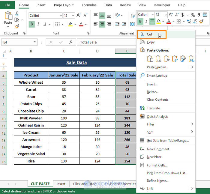cut and paste -Move a Group of Cells in Excel