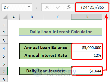 An Example of the Application of the Daily Loan Interest Calculator in Excel