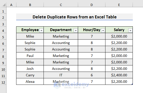 Apply VBA to Delete Similar Rows from an Excel Table