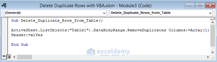 Apply VBA to Delete Similar Rows from an Excel Table