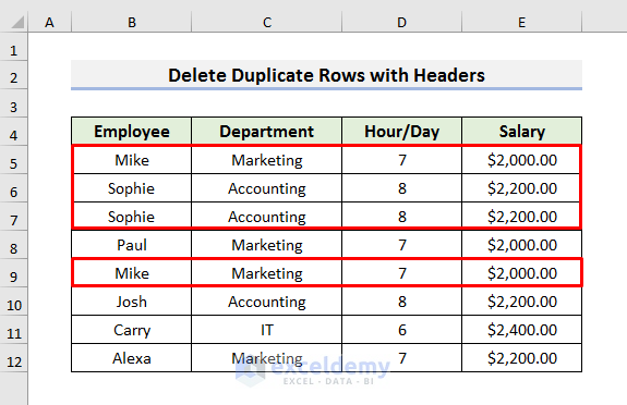Delete Identical Rows with Header in Excel with VBA