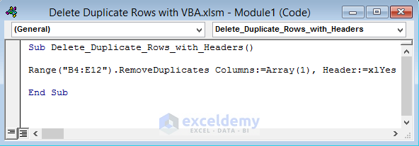Delete Identical Rows with Header in Excel with VBA