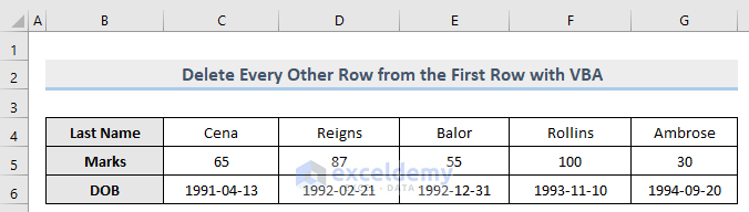 result of delete every other row from the first row in excel vba