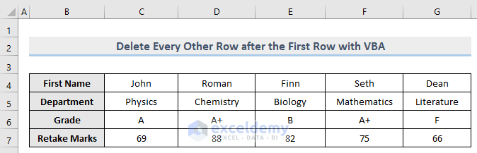 result of delete every other row after the first row in excel vba