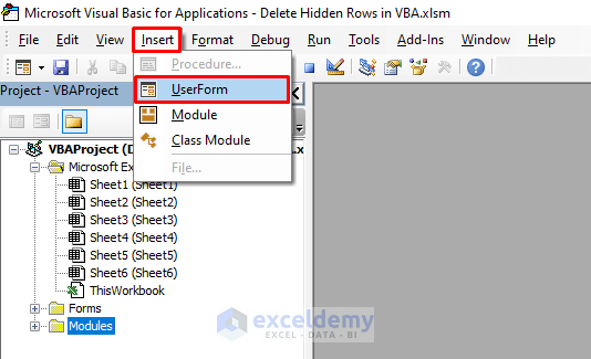 Opening a UserForm to Delete Hidden Rows in Excel VBA