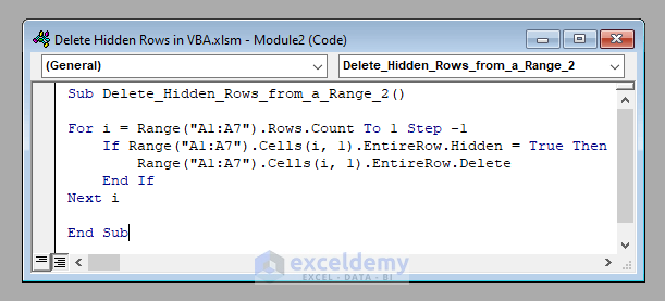 VBA Code to Delete Hidden Rows in Excel VBA