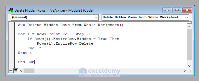 VBA Code to Delete Hidden Rows in Excel VBA