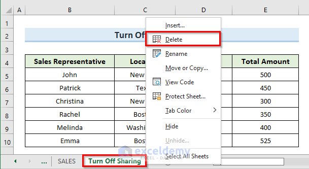 Turn off Sharing Worksheet When Delete Sheet Not Working In Excel