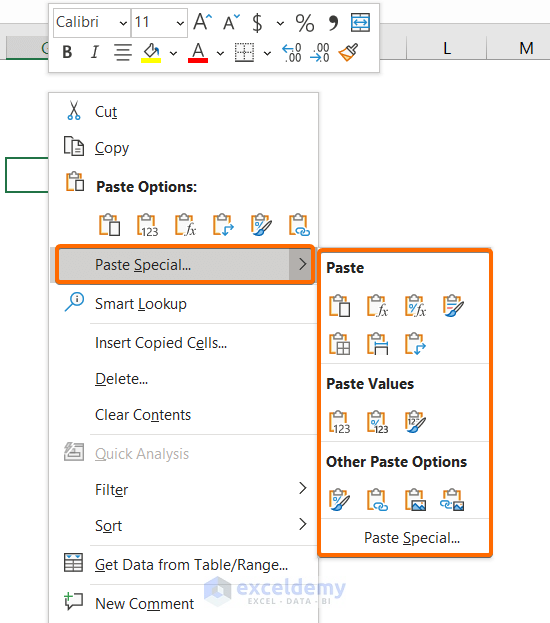 difference between paste and paste special in excel