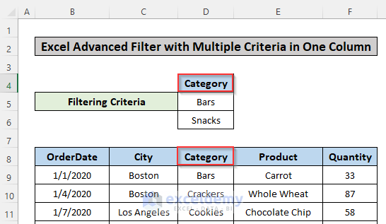 Excel Advanced Filter Based on Multiple Criteria in One Column