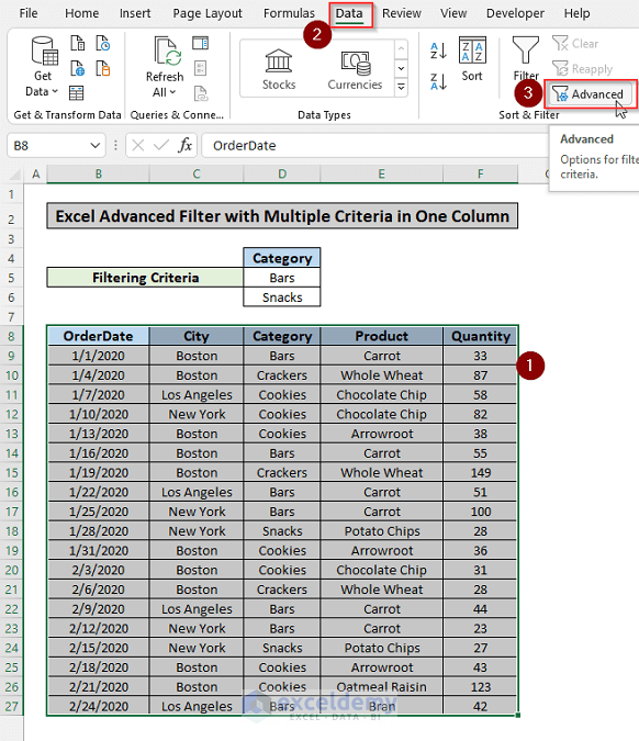 Excel Advanced Filter Based on Multiple Criteria in One Column