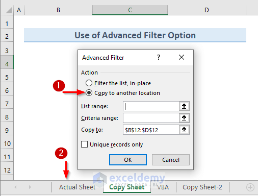 Copy Data to Another Worksheet with Advanced Filter Feature