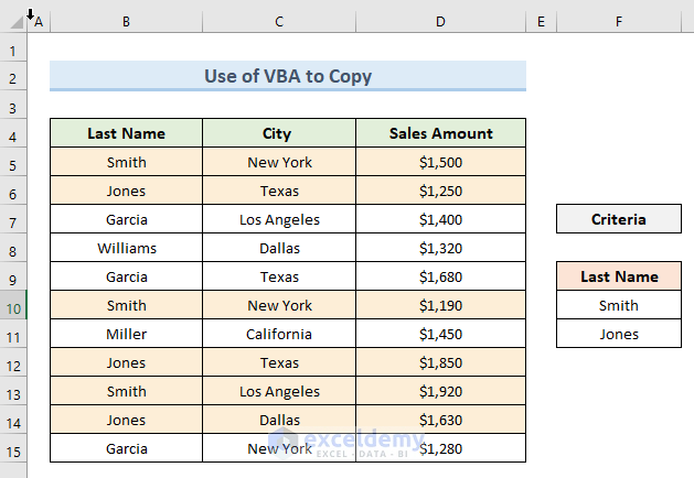 Apply Advanced Filter with VBA Code to Copy Data to Another Worksheet