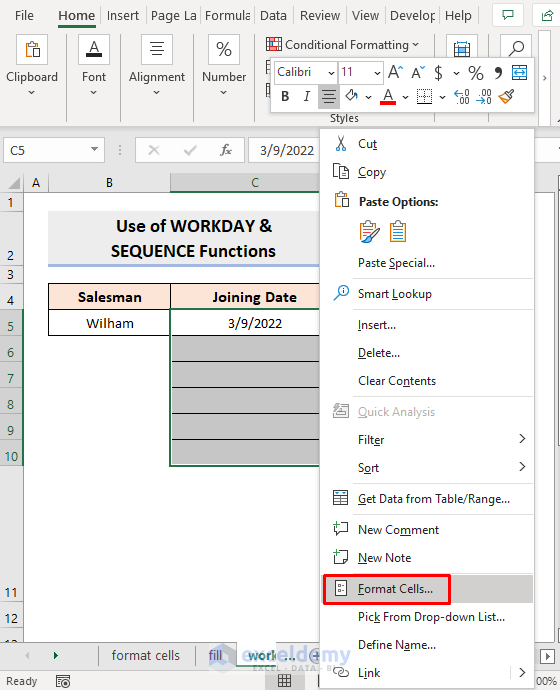 Autofill Workdays Based on Date with Excel WORKDAY & SEQUENCE Functions