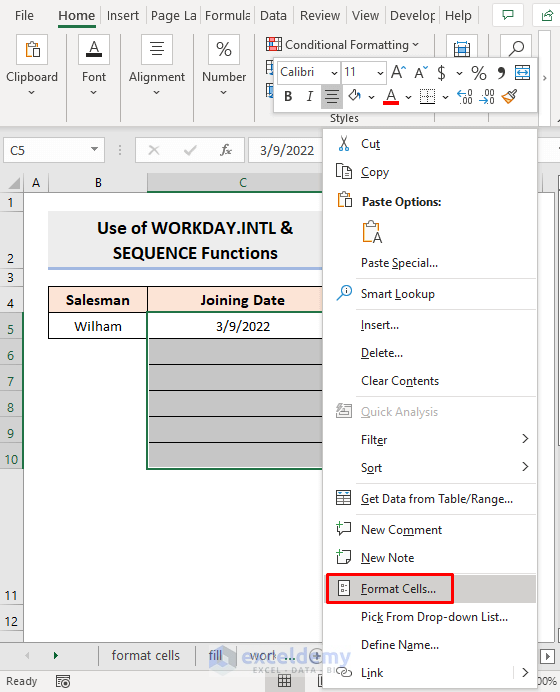 Apply WORKDAY.INTL & SEQUENCE Functions in Excel to Autofill Workdays with Custom Weekend Parameter