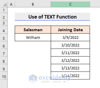 Excel TEXT Function for Auto Filling Days of Week Based on Date