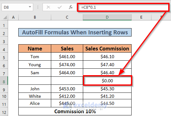 excel autofill formula when inserting rows 