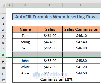 excel autofill formula when inserting rows 