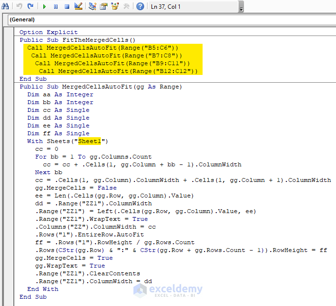 Visual Basic Script to Solve AutoFit Row Height Not Working Against the Merged Cells in Excel