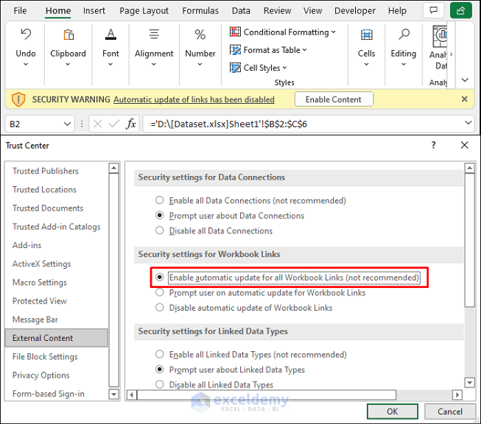 How to Fix If Excel Automatic Update of Links Has Been Disabled ExcelDemy