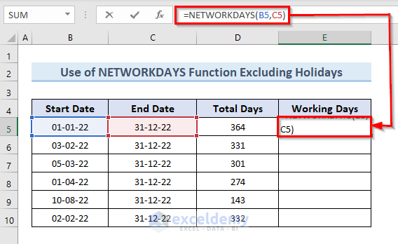 Muscular Radioactivo Sangrar How to Calculate Working Days between Two Dates in Excel (4 Methods)