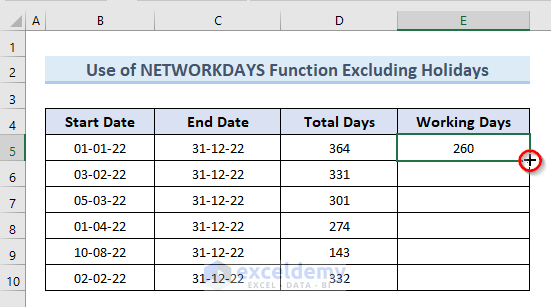 Calculate Working Days between Two Dates in Excel Excluding Holidays