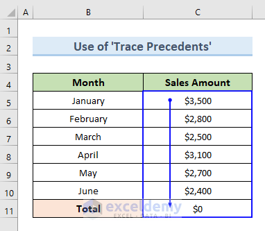 “Trace Precedents” Feature to Fix Circular Reference