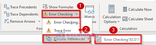 Fix Circular References That Cannot be Listed with Error Checking Tool in Excel Ribbon