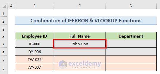 Apply IFERROR and VLOOKUP Functions to Combine Rows from Multiple Sheets in Excel