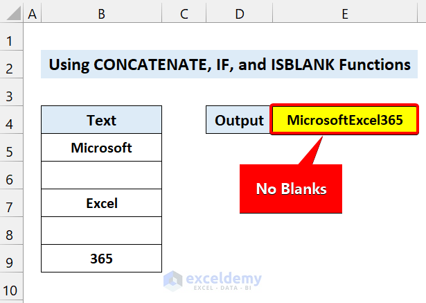Combine CONCATENATE, IF, and ISBLANK Functions to Concatenate Multiple Cells in excel