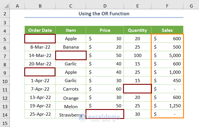excel conditional formatting if another cell is blank Using the OR Function