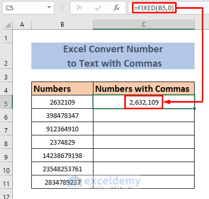 excel convert number to text with commas by fixed function