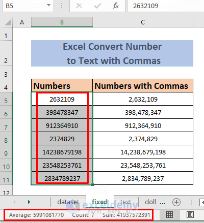 excel convert number to text with commas using fixed function